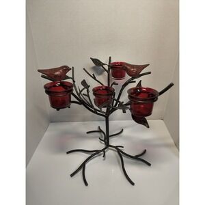 Vintage Metal Tree W Red Birds Tealight Candle Holder Centerpiece Cracker Barrel